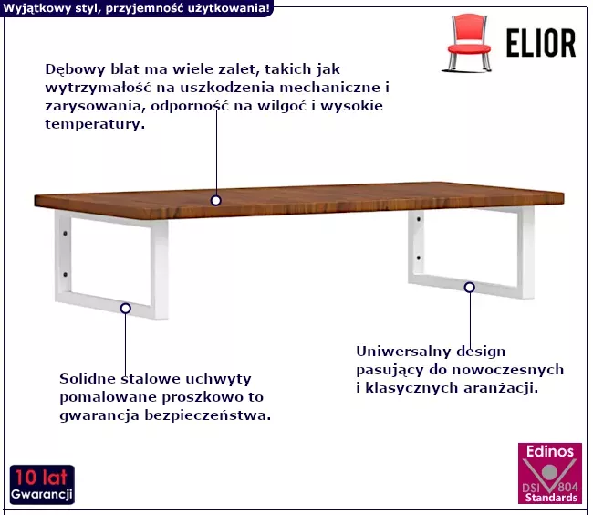 Ciemnobrązowa półka 100x50 białe uchwyty - Velo