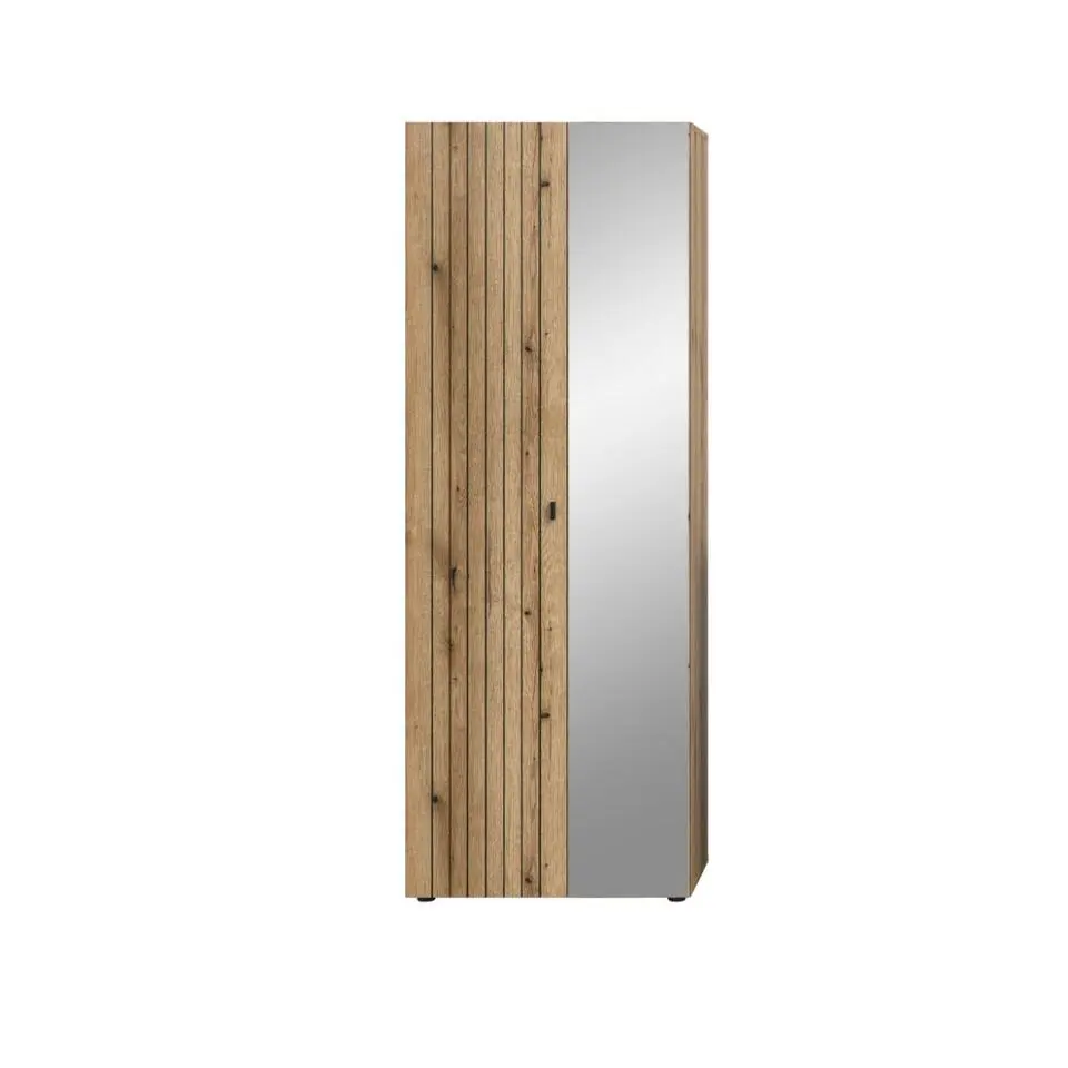 Hioshop Station kledingkast 1 deur- 1 spiegeldeur eik decor