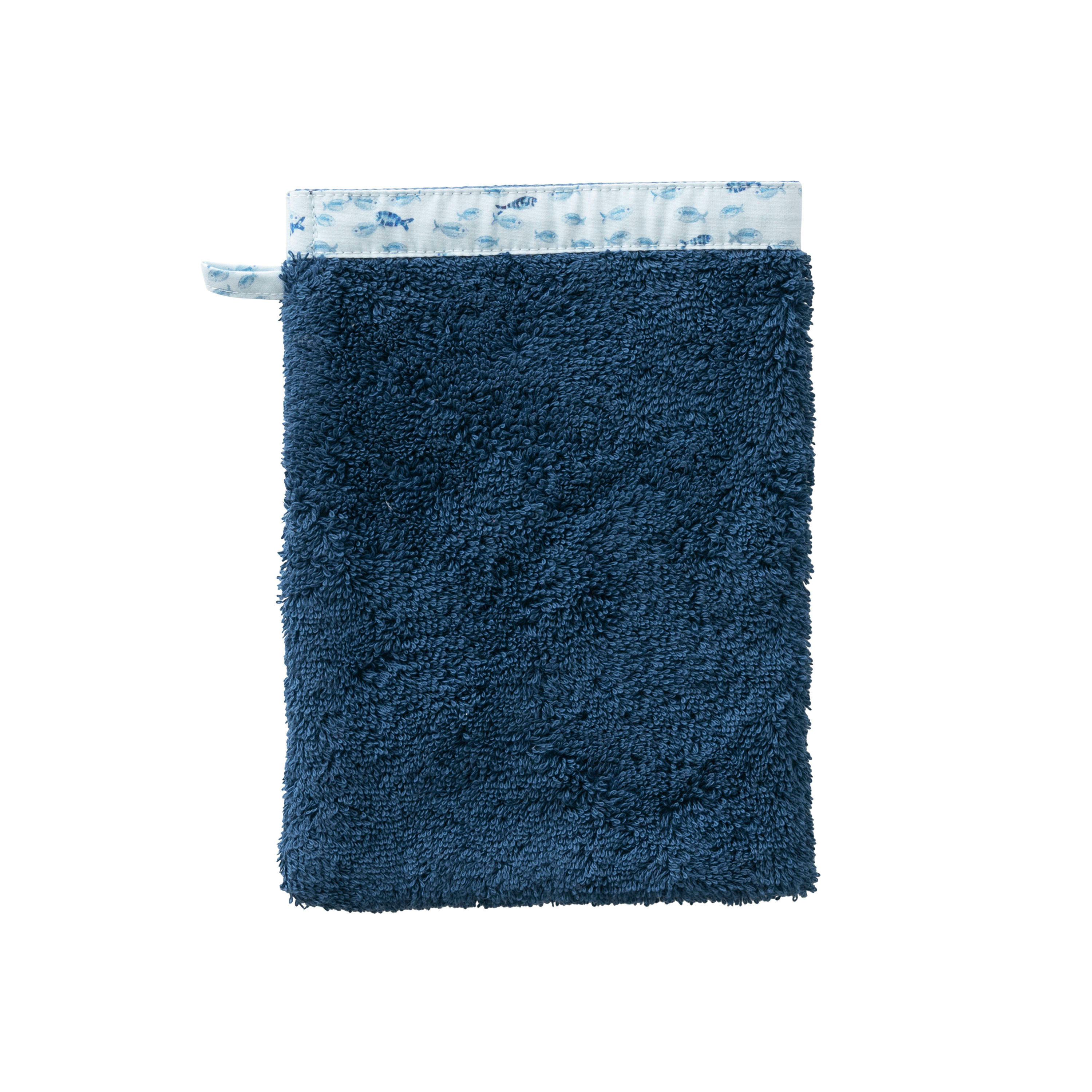 OCEANOS - Gant de toilette Marine bouclette brodé bleu 15 x 21 cm