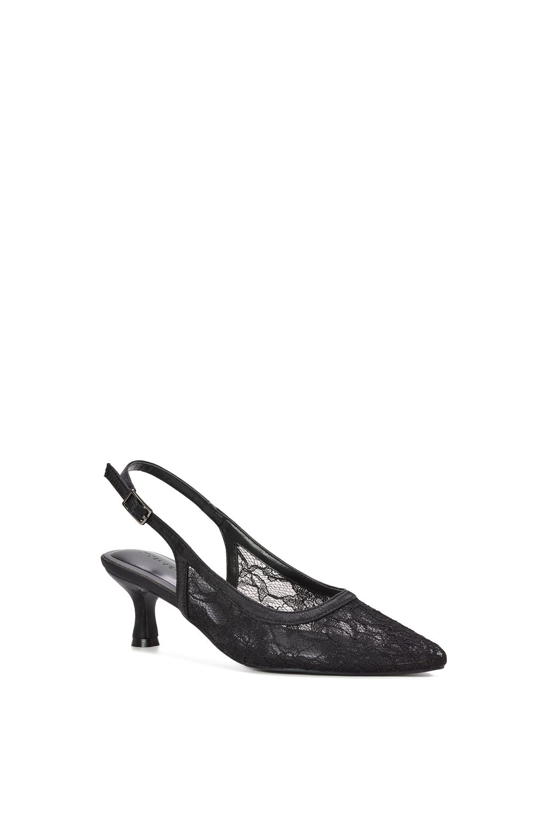 XY London Bea' Lace Slingback Court Shoes Pointed Toe Kitten Heels