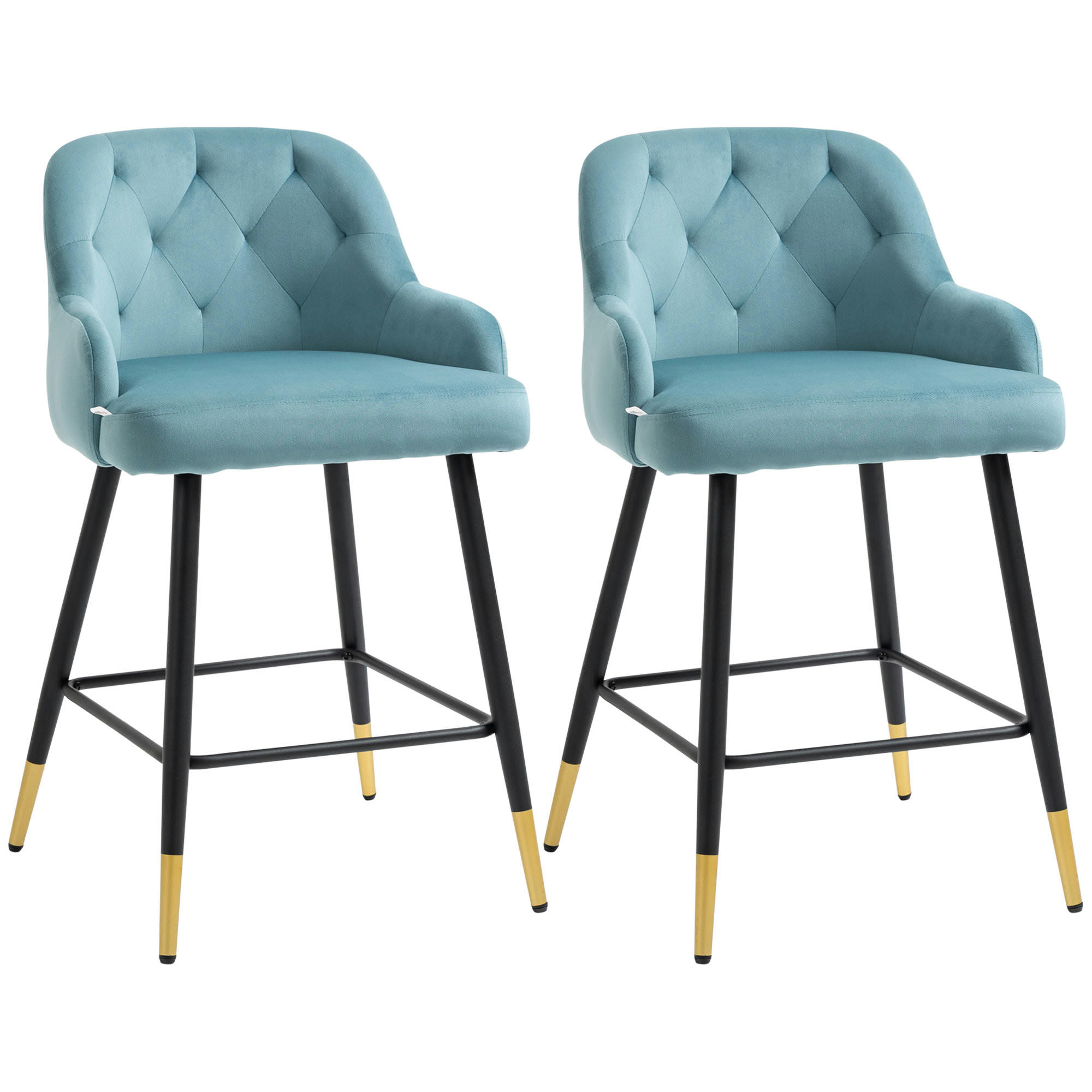 - Lot de 2 tabourets de bar design Chesterfield effet capitonné bleu