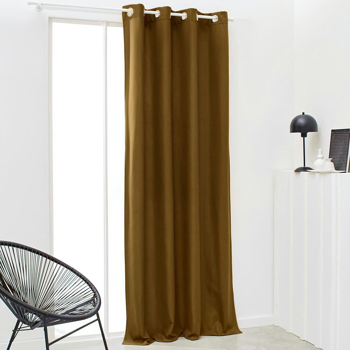 ESSENTIAL - Rideau isolant à oeillets uni en Polyester Bronze 140x240cm