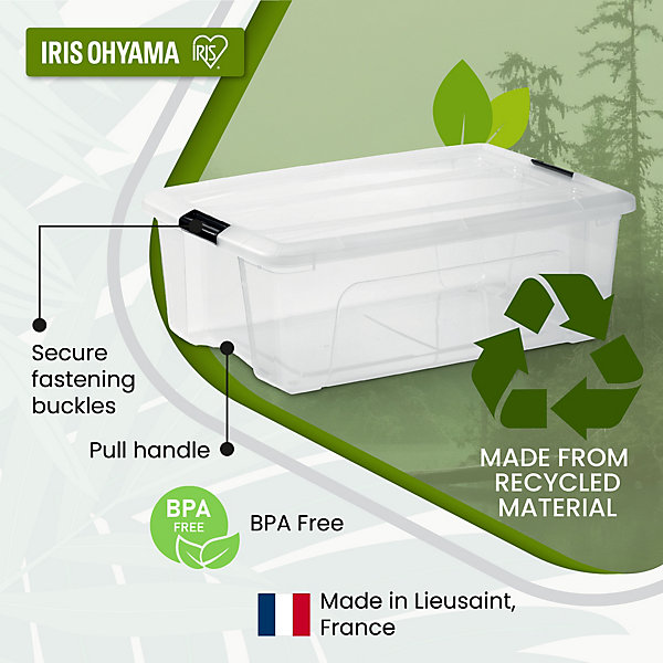 Iris Ohyama, Boite de Rangement Maison plastique recyclé, 32L, Lot de 3, Transparent, BSB-32