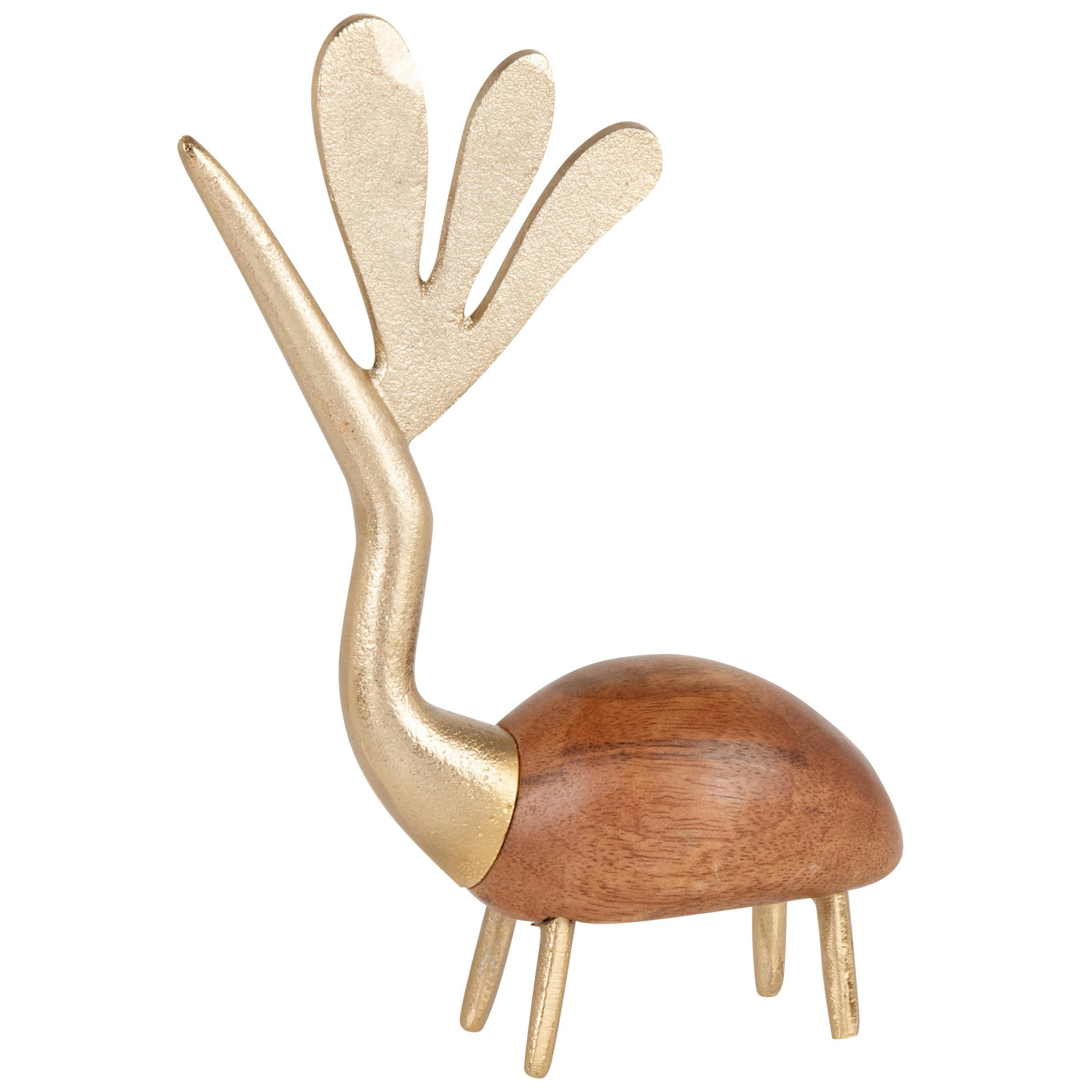 ALDO - Statuette oiseau en bois de manguier et métal doré H23