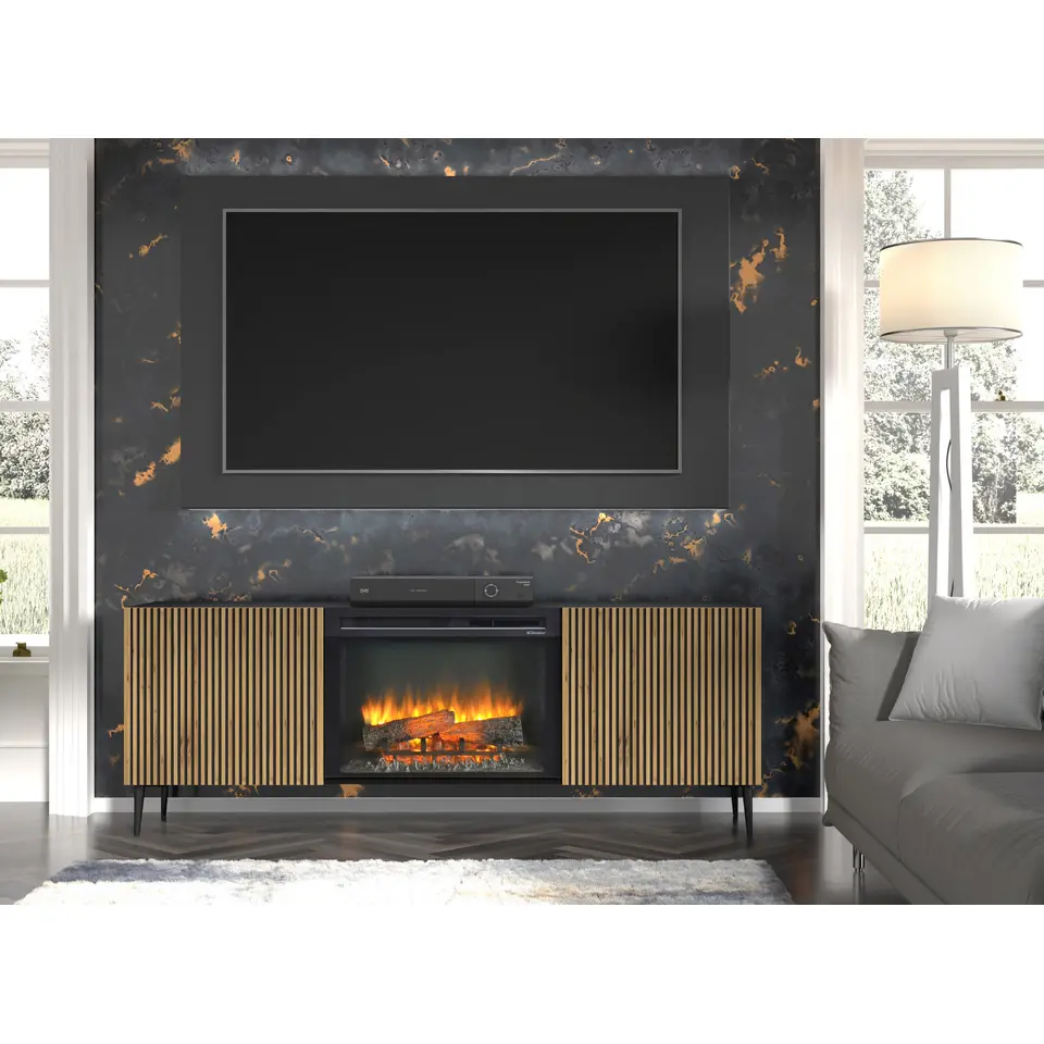 Ravenna F TV-meubel 2D met open haard artisan eiken