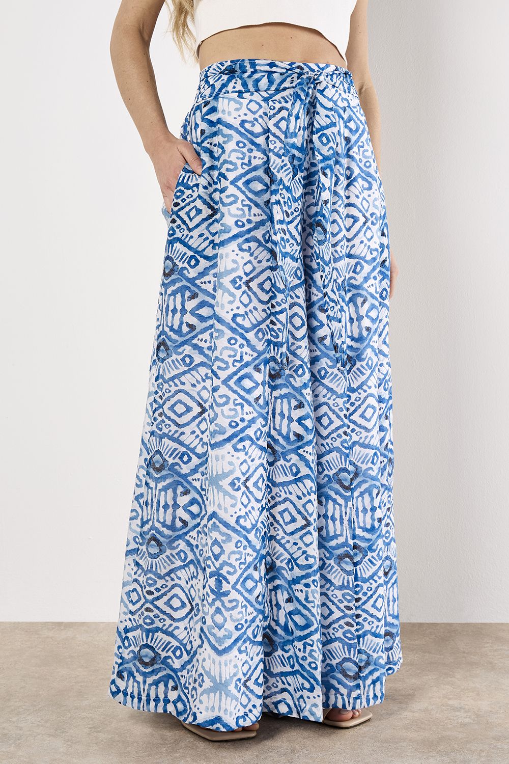 Apricot Lightweight Ikat Palazzo Trousers