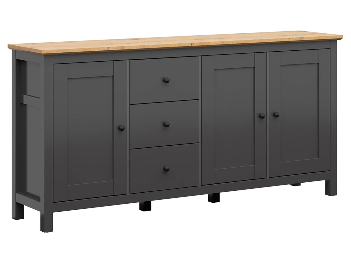 Komoda Hesen 199 cm z 3 drzwiami i 3 szufladami grafit/dąb artisan
