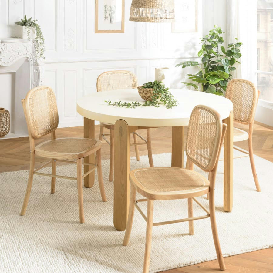 ALBANE - Chaise en bois d’Hévéa, dossier et assise en rotin naturel