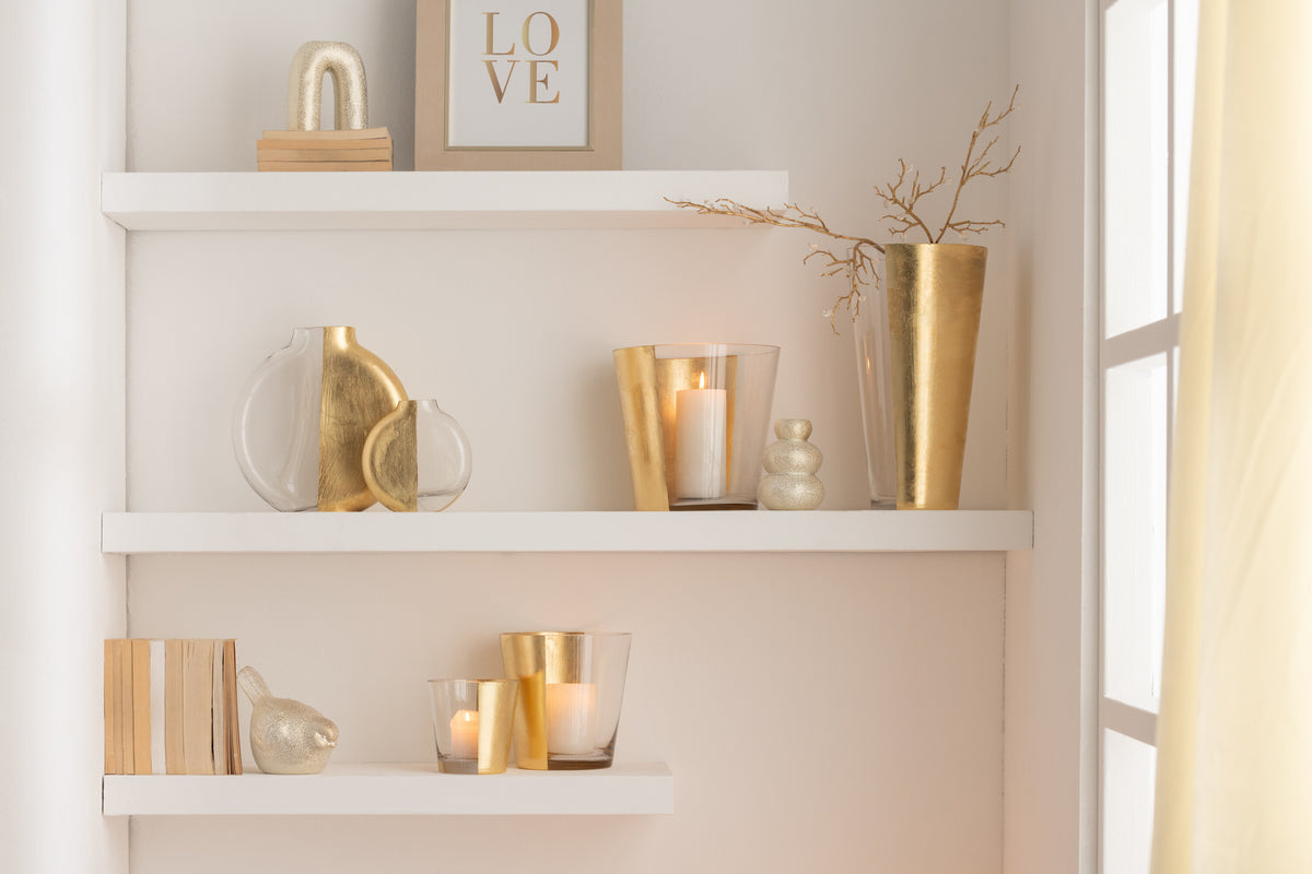J-Line windlicht boe - glas - transparant/goud - small