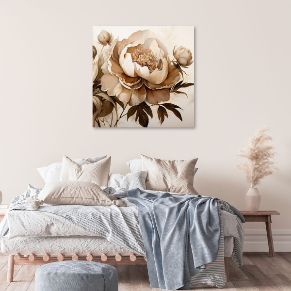 Feeby Obraz na płótnie, Piwonie Peonie Kwiaty w Beżu 30x30