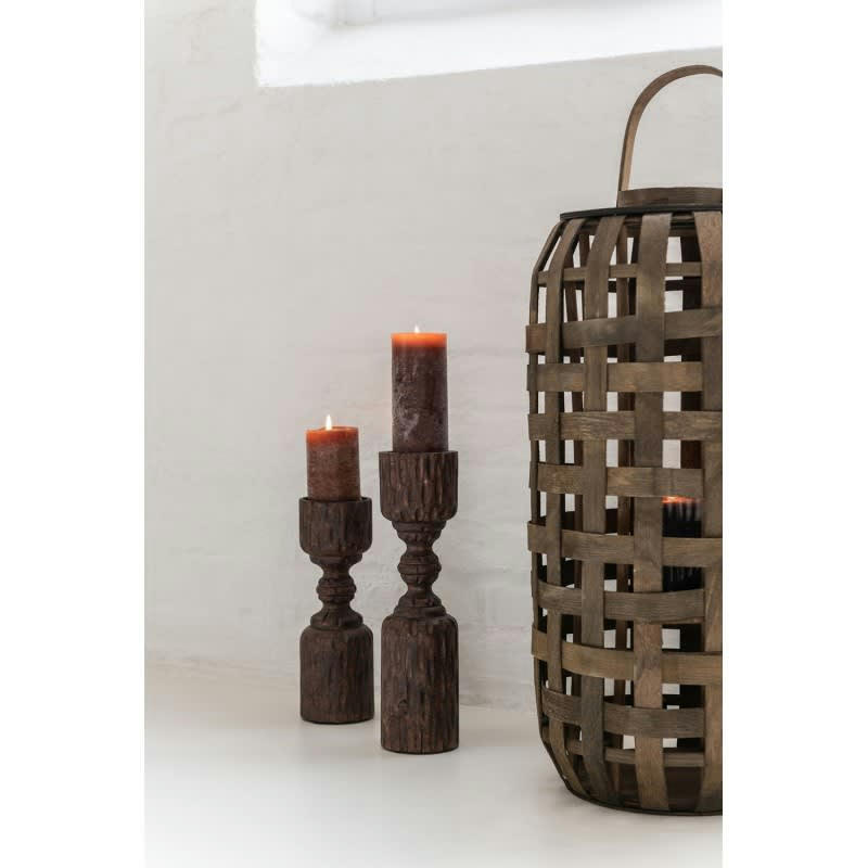 BOIS - Lanterne cylindrique bois marron foncé H68cm