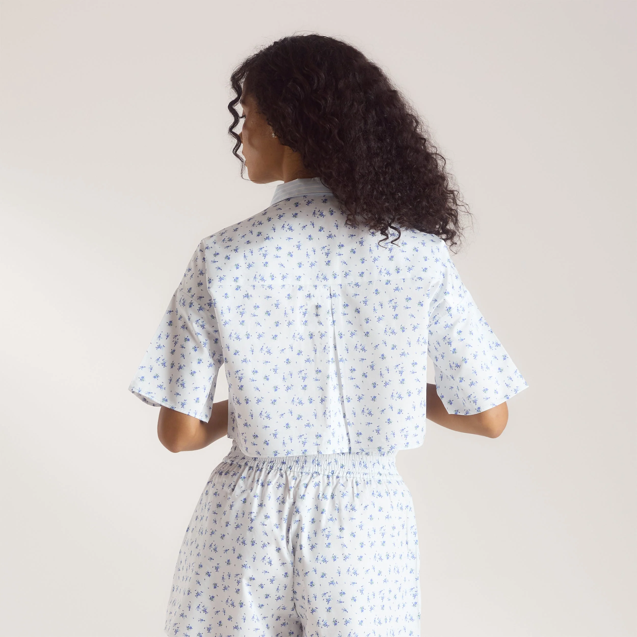 Bloom & Stripe Short-Sleeved Pyjama Shirt - Blue