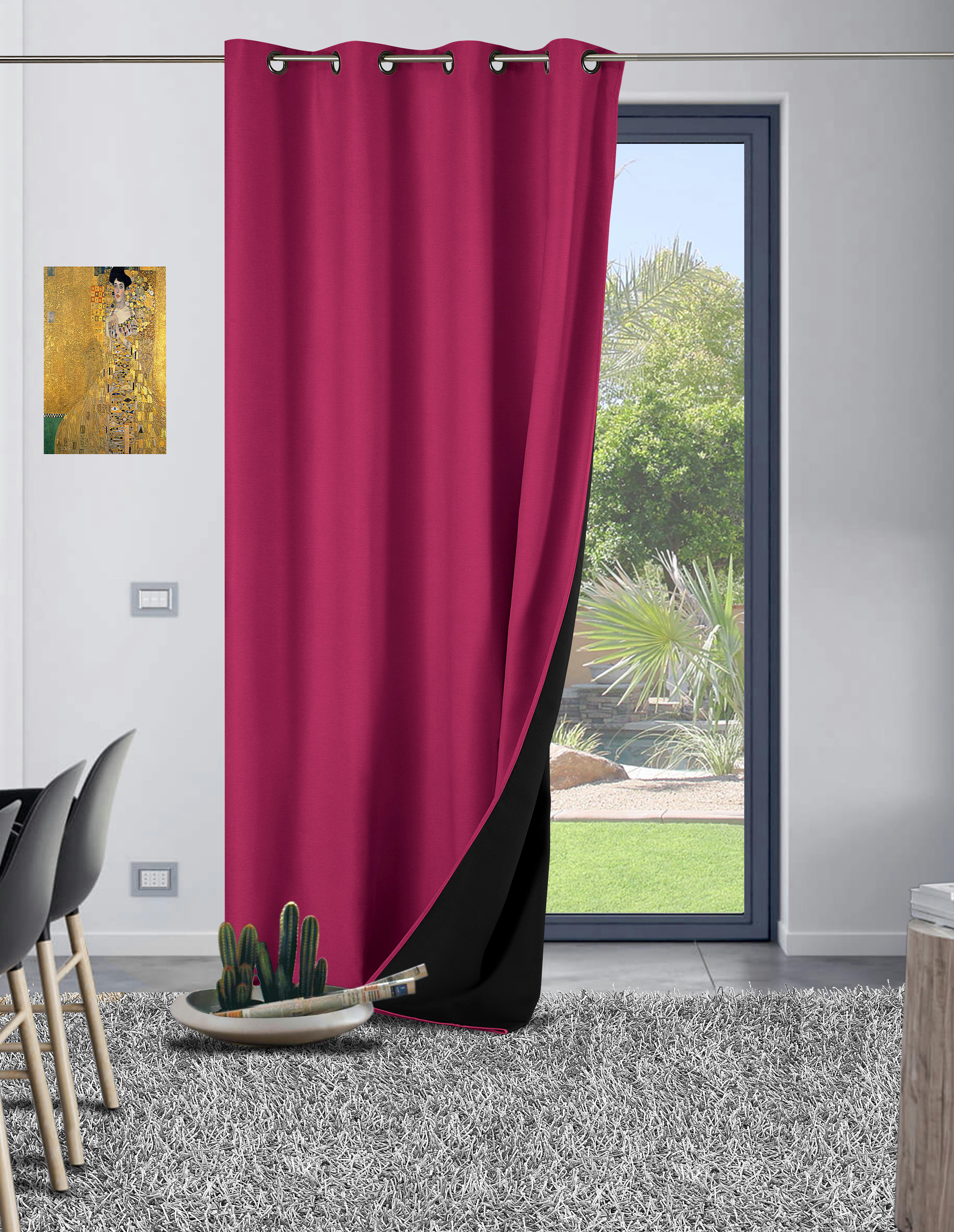 GALENA - Rideau thermique aspect velours 140x260cm Framboise