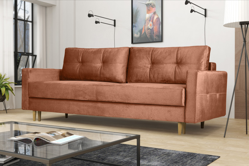 Sofa trzyosobowa z funkcją spania FLORO, tkanina Monolith, Brzoskwiniowy