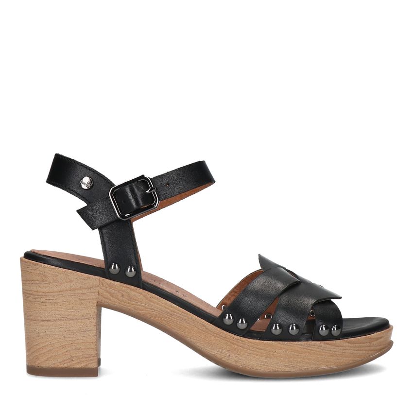 No Stress Zwarte leren sandalen met blokhak