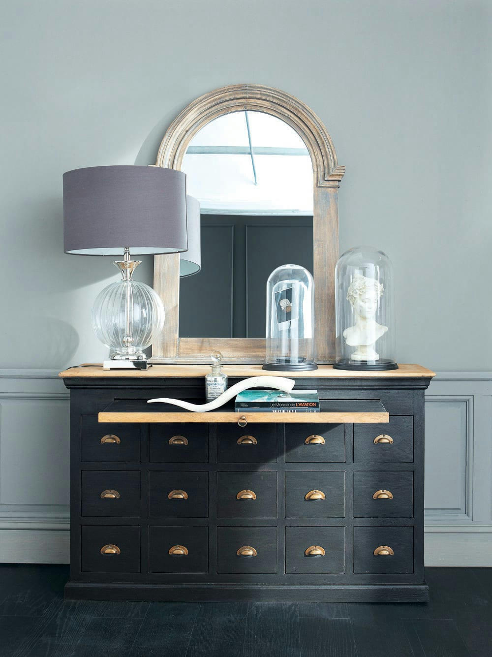 Églantine - Cloche en verre et socle noir