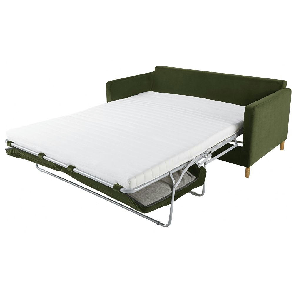 Julian - Canapé convertible 2/3 places en velours vert, matelas 10 cm