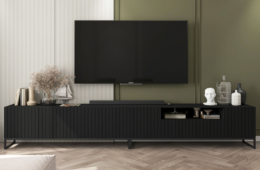Nowoczesna Szafka RTV Loft Komoda RTV Czarny MAT 300 cm Rama