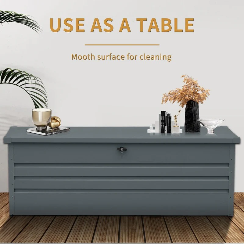 260 Gallon Deck Box Waterproof, Outdoor Storage Box, 260 Gallon Outdoor Storage Box, Metal Deck Box