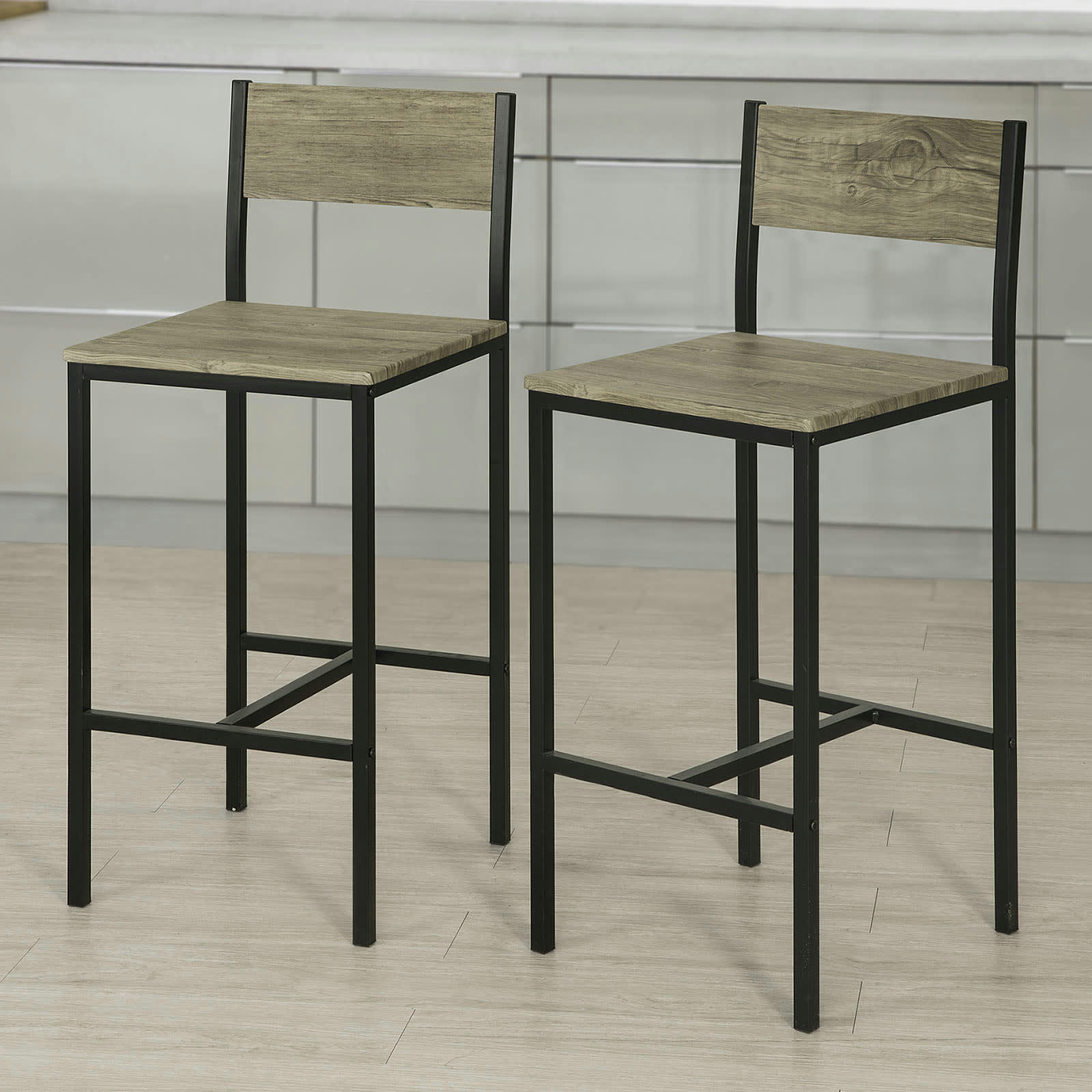 - Lot de 2 Chaises de Bar avec Repose-Pieds effet bois