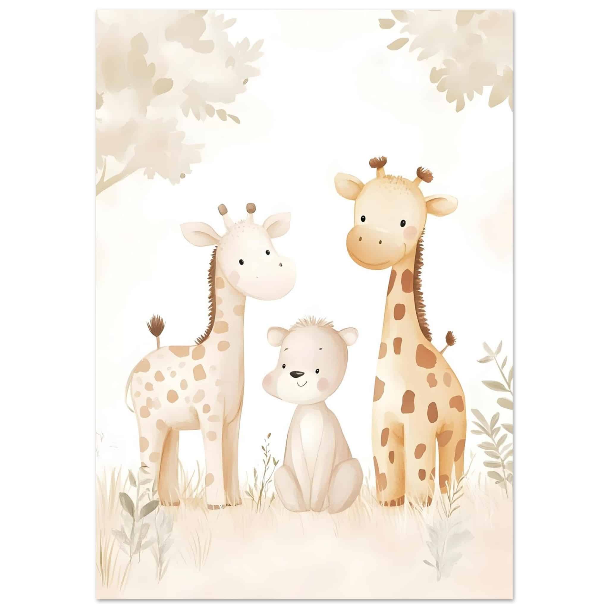 Artfulprints Poster Giraffen familie pastel  - A4 21x29.7 cm - Geel