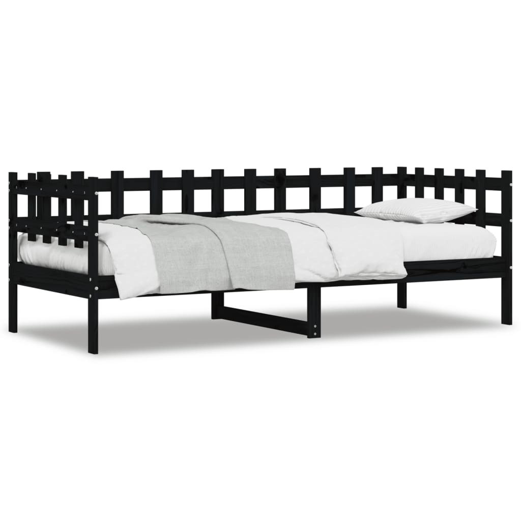 Łóżko dzienne czarne 80x200 cm lite drewno sosnowe