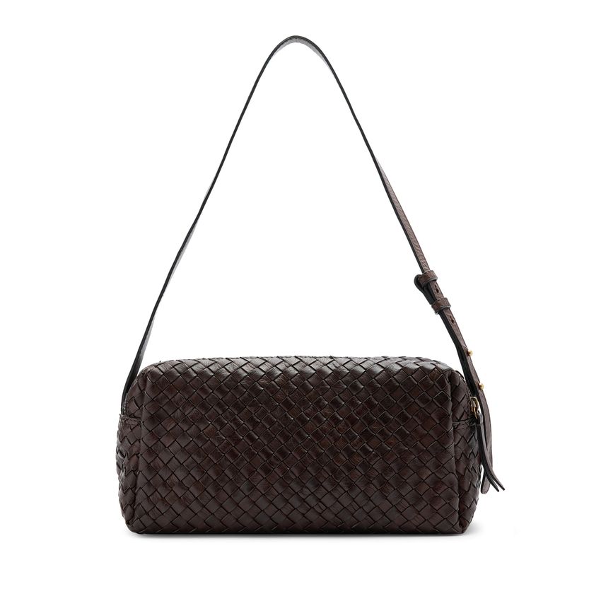 Manfield Bruine leren gevlochten schoudertas