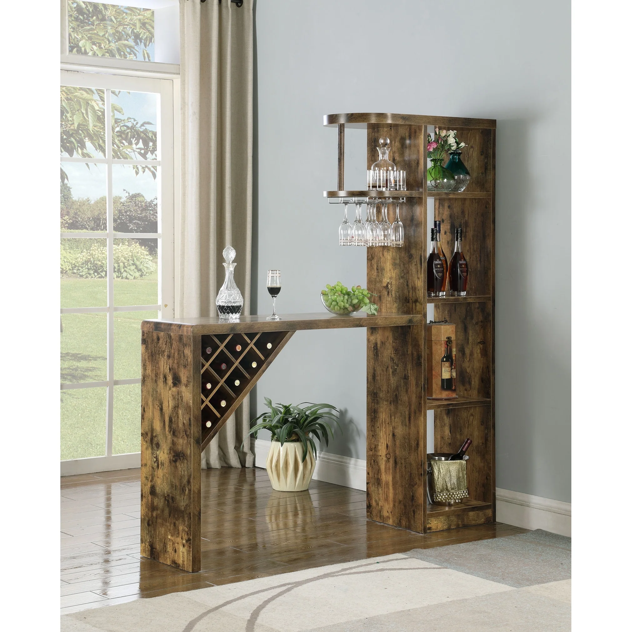 Belvedere Rustic Nutmeg 5-shelf Home Bar Table Wine Storage