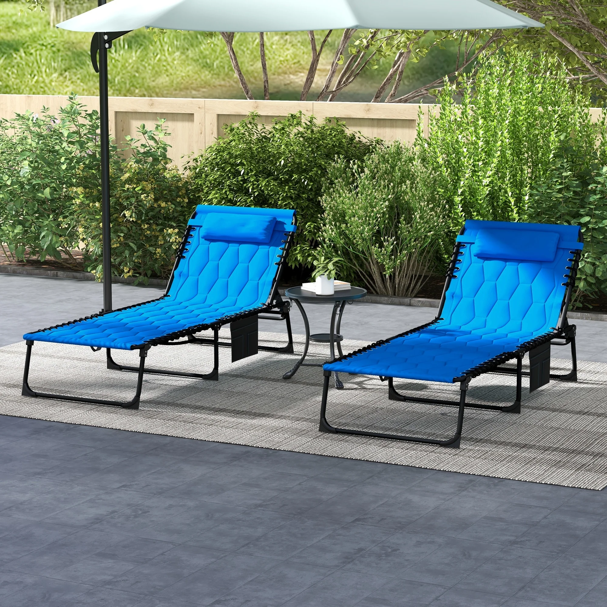 Outsunny Folding Chaise Lounge Set with 5-level Reclining Back, Outdoor Lounge Chairs with Build-in Padded Seat