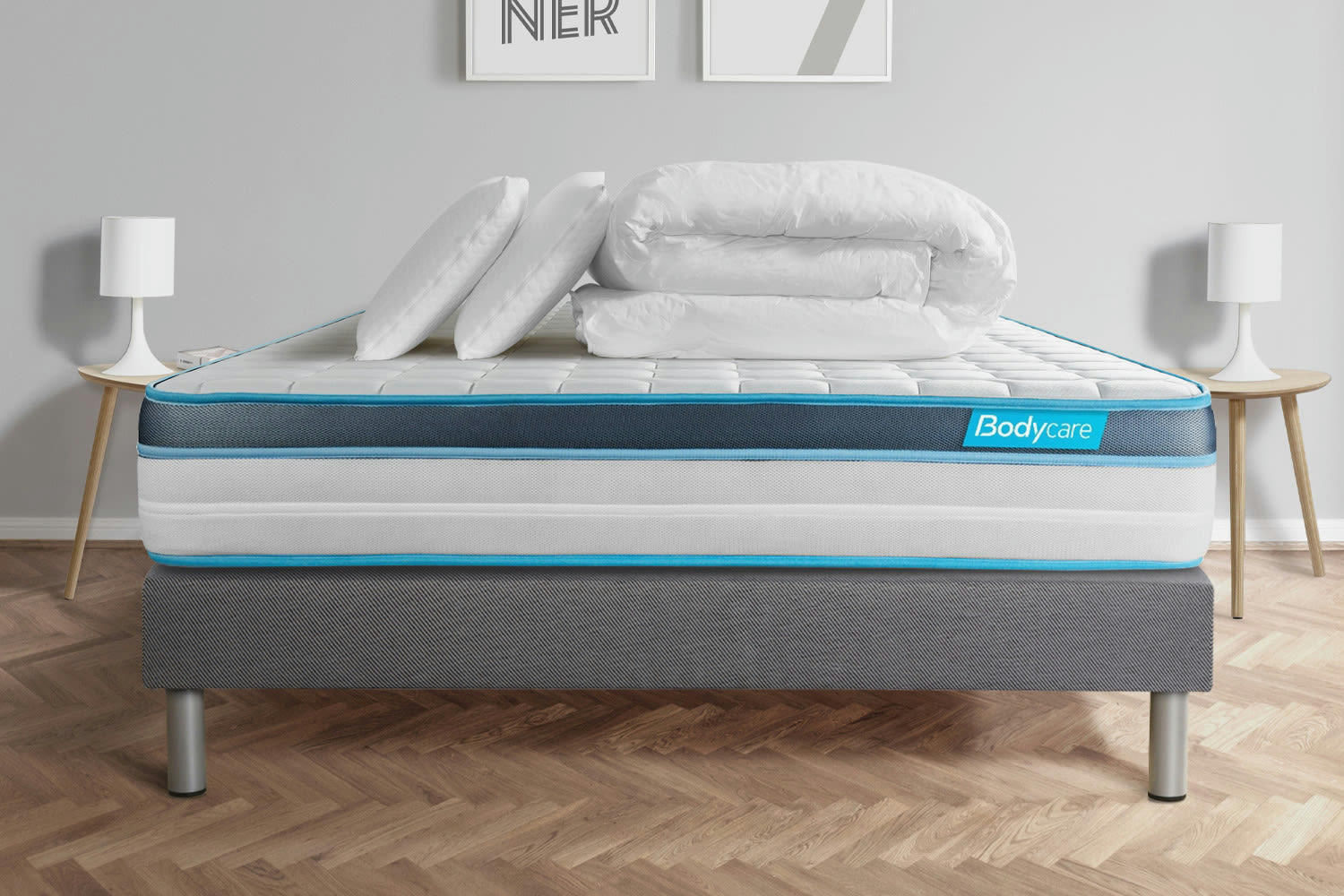 BODYFIT - Pack matelas sommier kit 180x200 oreiller couette