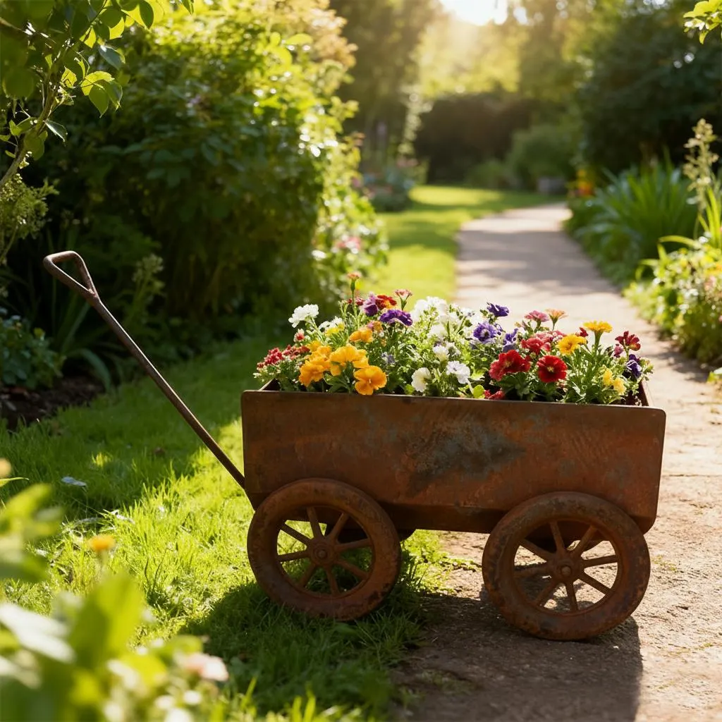 Rustic Metal Wheelbarrow Planter, Weathered Iron Farmhouse Cart, Gardeners Gift, Indoor Outdoor Decor