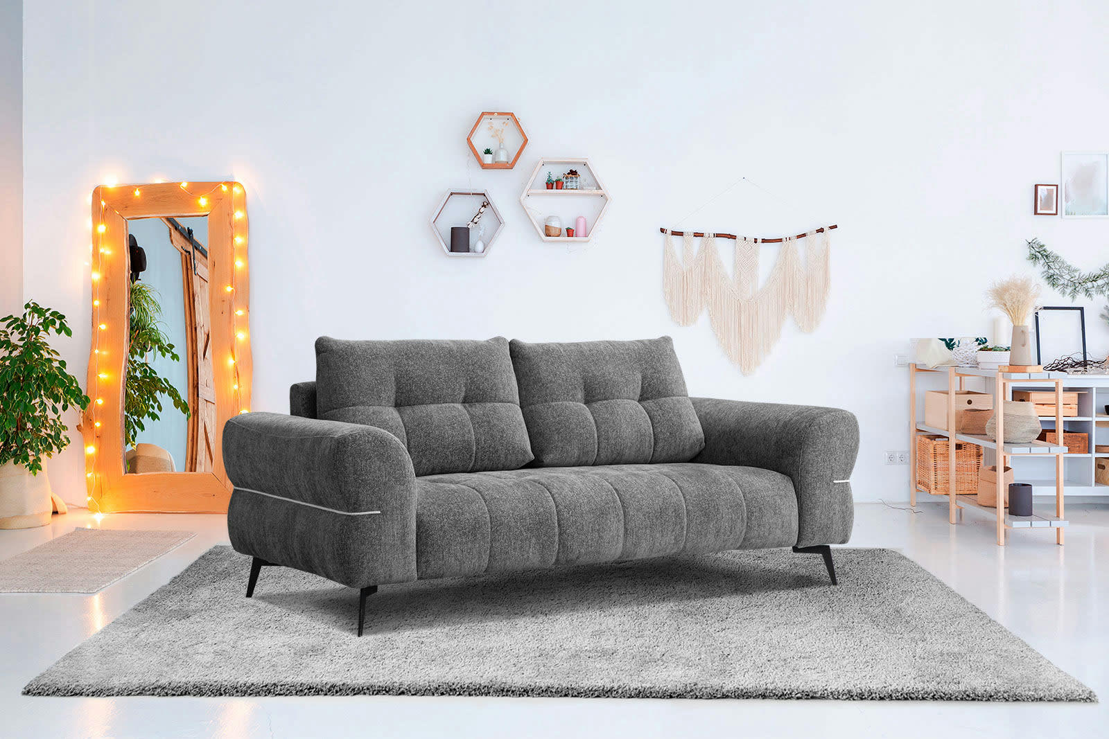 SALVINI - Canapé 3 places XXL tissu  gris foncé