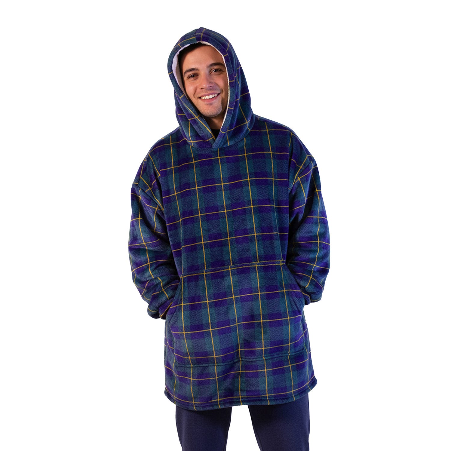Felpa con cappuccio tartan blu verde Flannel