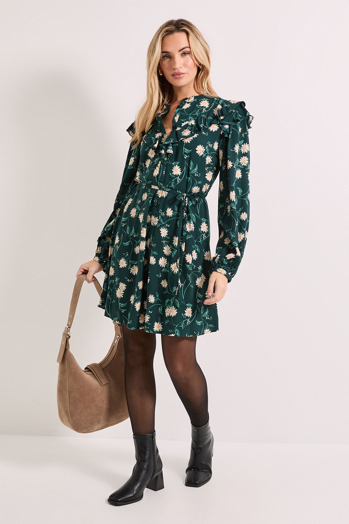 Dorothy Perkins Daisy Frill Yoke Belted Mini Shirt Dress