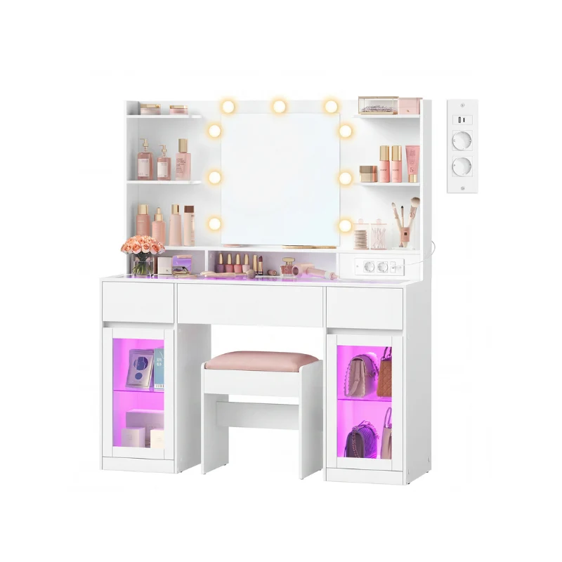 Collection Kailyn-Coiffeuse avec miroir LED et éclairage RGB pour chambre à coucher
