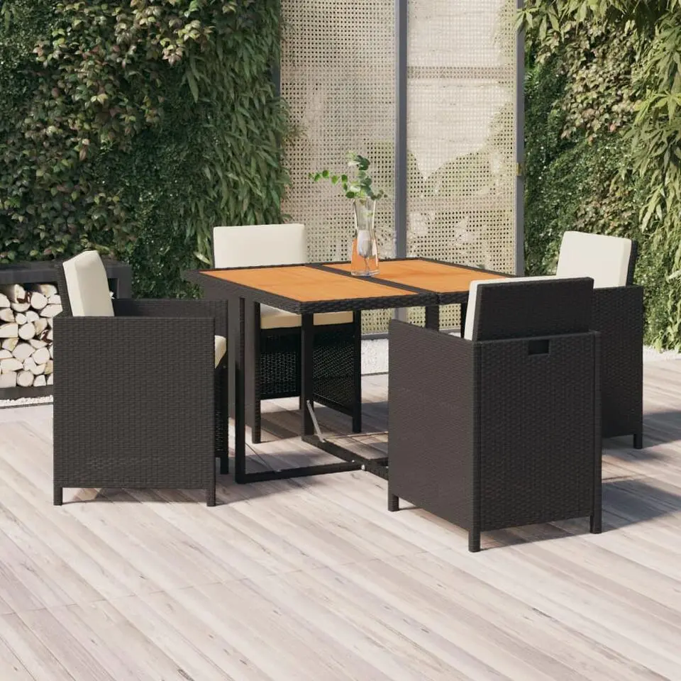 vidaXL - 5-delige Tuinset wit kussens - Zwart poly rattan en hout - 109x107 cm