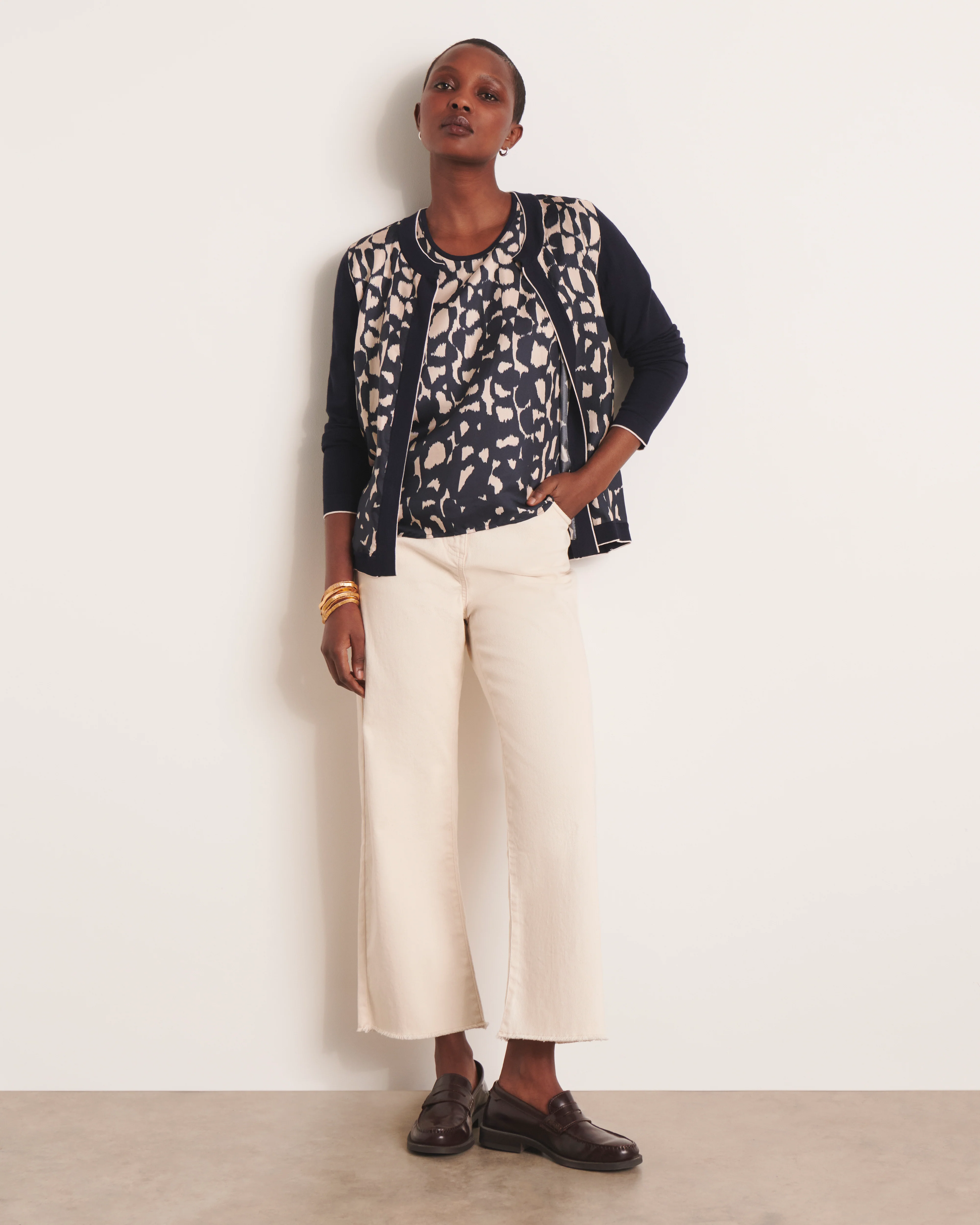 Pull imprimé bimatière bleu marine manches kimono twin-set ARANDE/13106/635