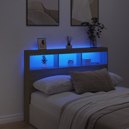 NNEVL Headboard Cabinet with LED Sonoma Oak 140x17x102 cm
