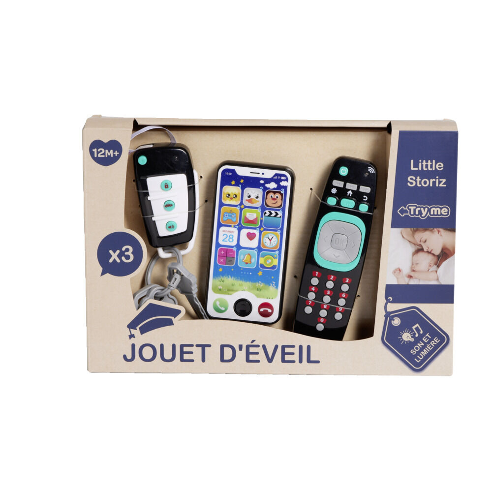 Jouet d'éveil électronique 3 pièces téléphone/télécommande/clé de voiture