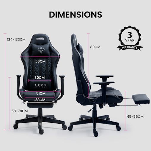 NNEMB Apex Series Reclining Gaming Ergonomic Office Chair with Footrest-Black