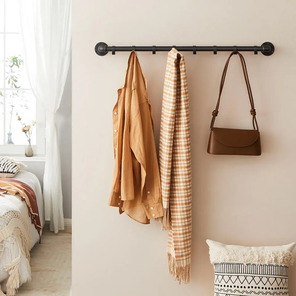 Industri?le Kapstok met 8 Haken, Kledingstang, Ophang Rail - Metaal - Zwart