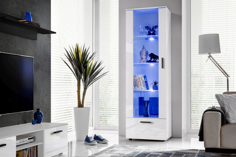 Witryna Szklana Regał Salon Biały z Półkami Bez LED 192x60