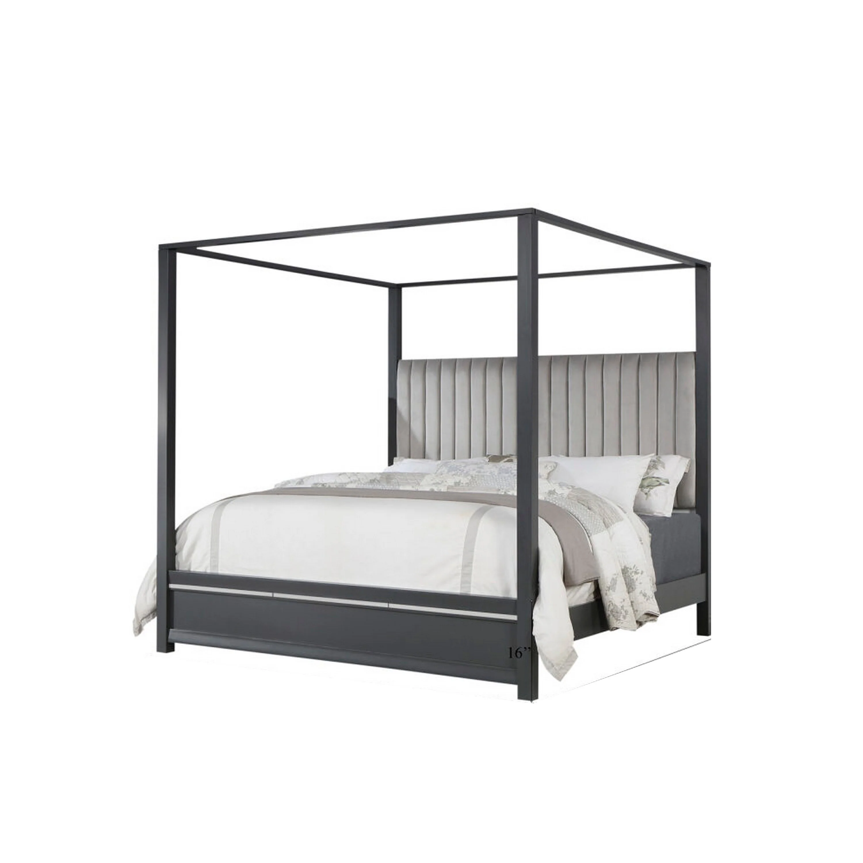 Abby 4pc King Canopy Bedroom Set with Dresser, Mirror, Nightstand, Gray