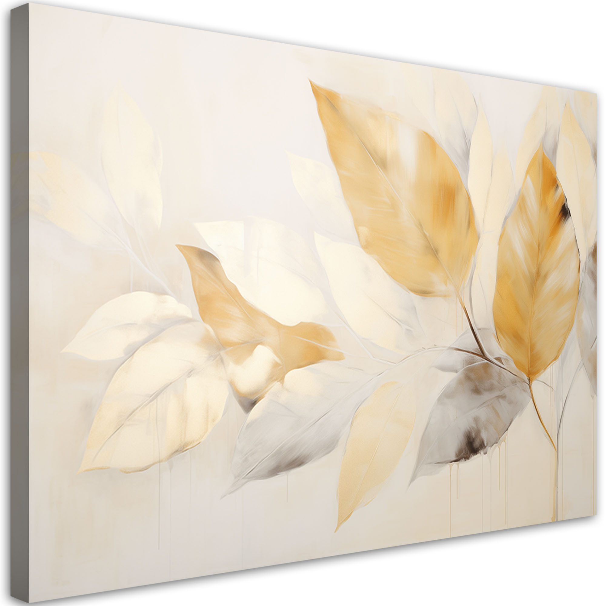 Obraz do salonu sypialni, Gałązki w stylu boho beżowe zółte liście 60x40