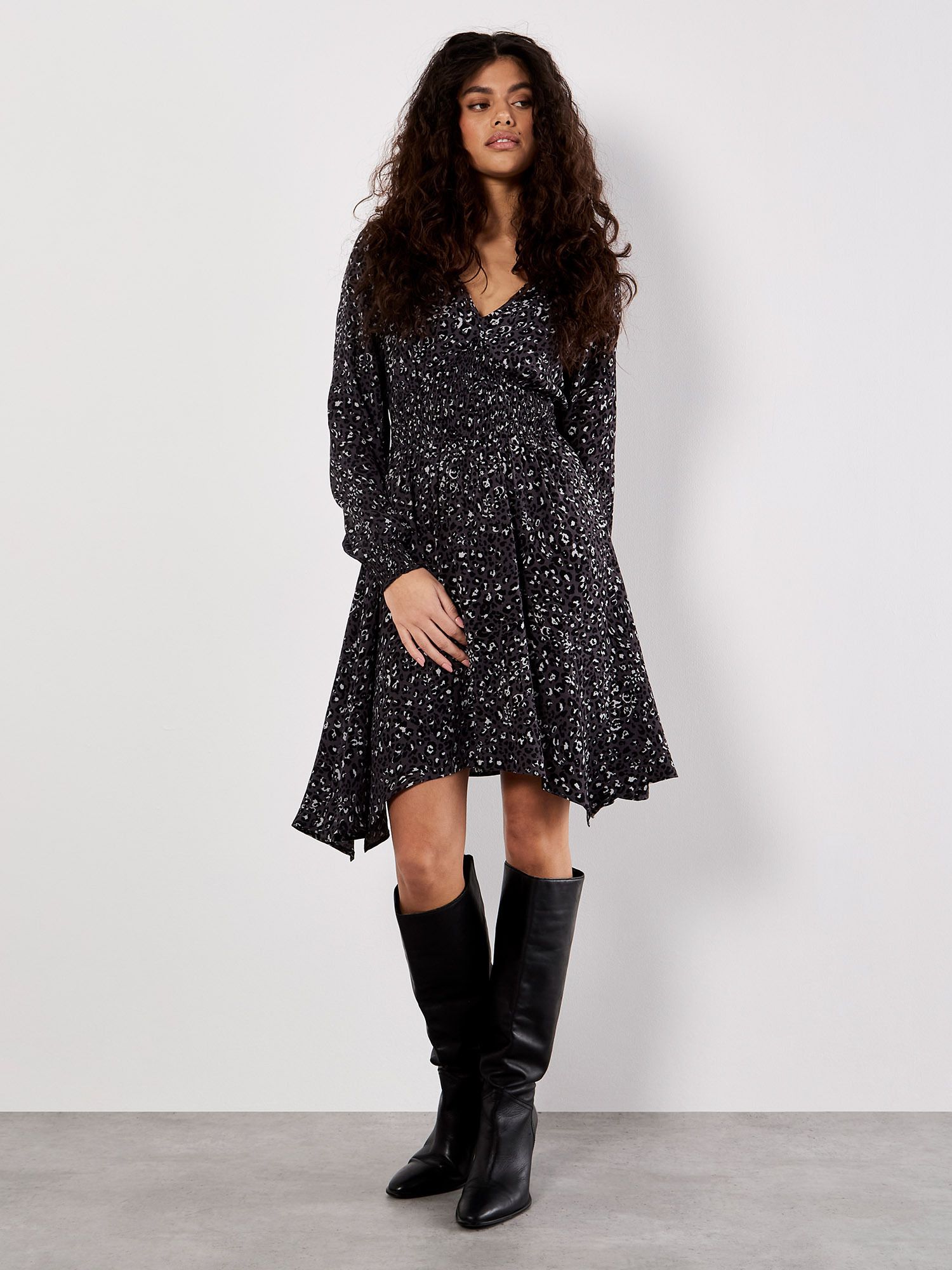 Apricot Leopard Hanky Hem Mini Dress