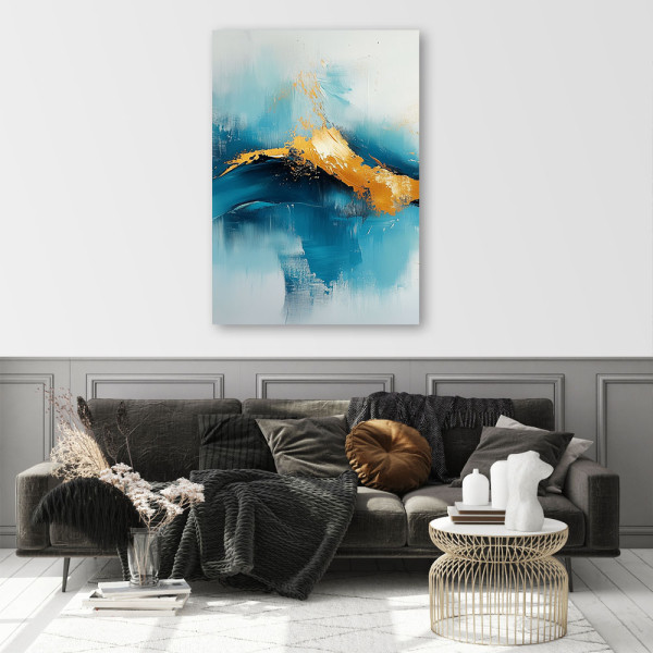 Feeby Obraz na płótnie, Abstrakcja Turkusowa ze Żłotem 40x60