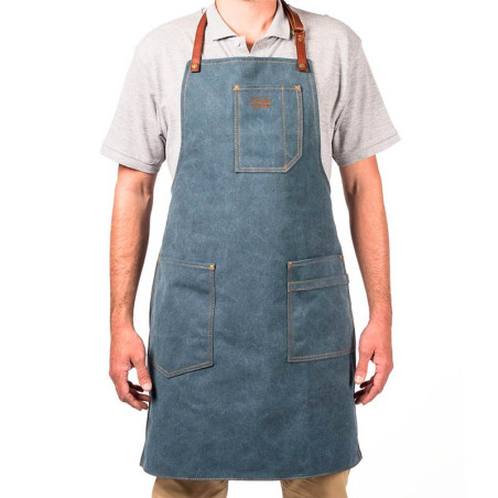 Tablier barbecue en coton et cuir n°325 Denim Clair - Alaskan Maker