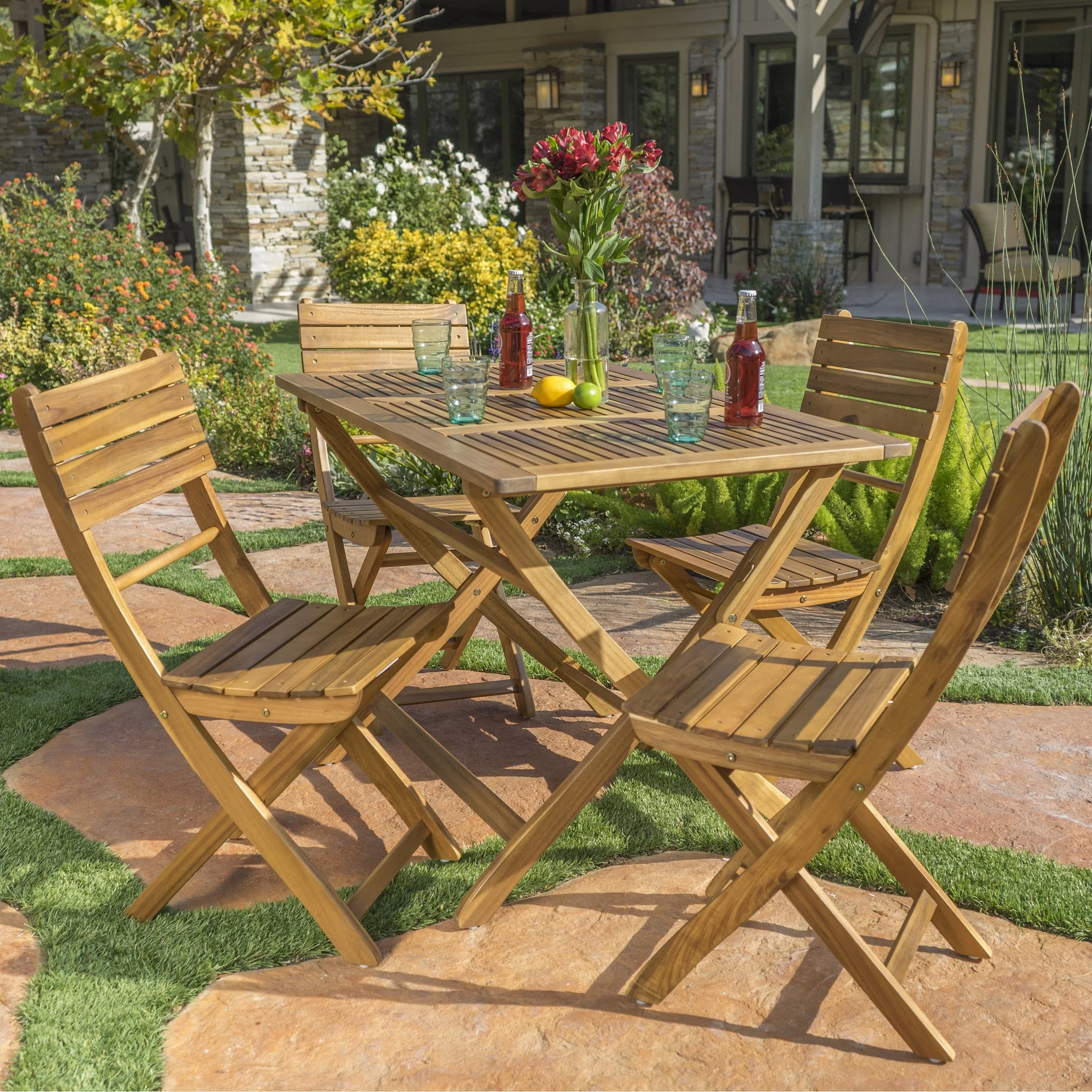 Positano Acacia Wood Outdoor 5-piece Dining Set by Christopher Knight Home