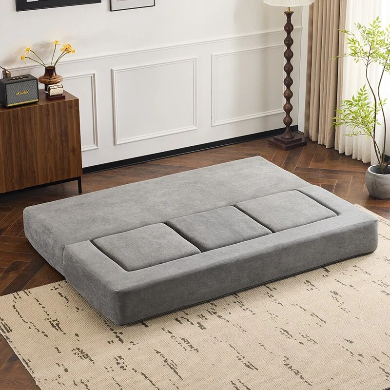 Convertible Sectional Sofa With 3 Storage Ottomans - High-Resilience Foam Sleeper, Space-Saving Chenille Floor Sofa