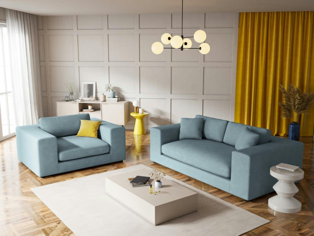 TENDANCE - Canapé 3 places en tissu structuré bleu clair